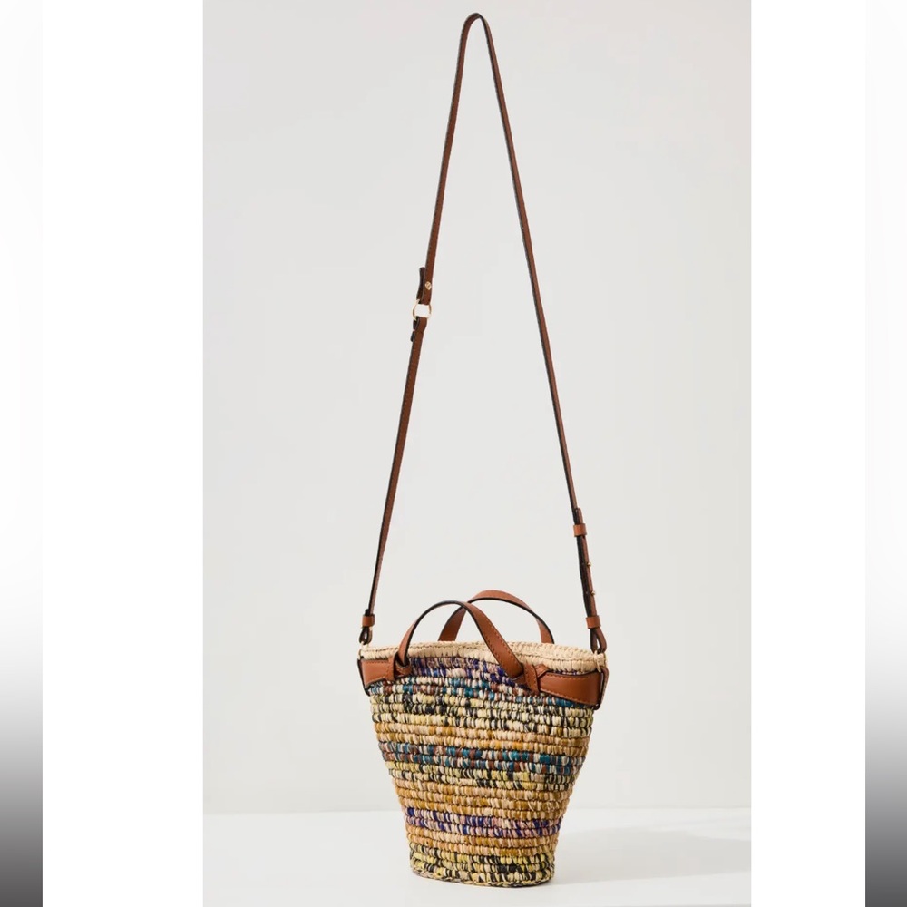 Ulla Johnson Multicolor Woven Straw Tote with Tan Leather Trim - Picture 2 of 8